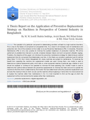 A Thesis Report on the Application of Preventive Replacement Strategy on Machines in Perspective of Cement Industry in Bangladesh