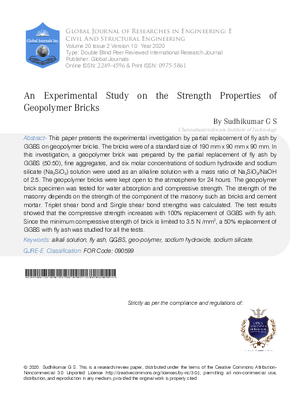 An Experimental Study on the Strength Properties of Geopolymer Bricks