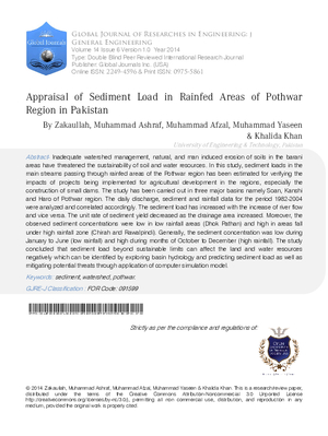 Appraisal of Sediment Load in Rainfed Areas of Pothwar Region in Pakistan