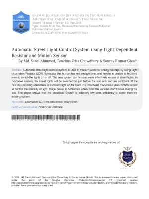 Automatic Street Light Control System using Light Dependent Resistor and Motion Sensor