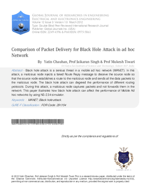 Comparison of Packet Delivery for black hole attack in ad hoc network