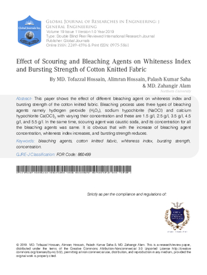 Effect of Scouring and Bleaching Agents on whiteness Index and Bursting Strength of Cotton Knitted Fabric