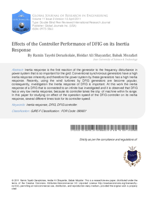 Investigation Effects of the Controller Performance of DFIG on its Inertia Response