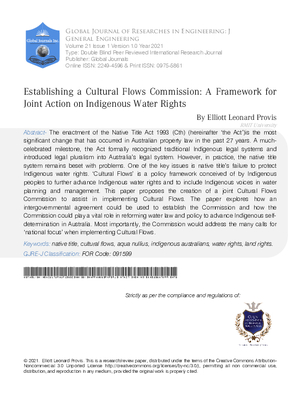 Establishing a Cultural Flows Commission: A Framework for Joint Action on Indigenous Water Rights