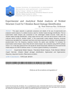 Experimental and Analytical Modal Analysis of Welded Structure Used For Vibration Based Damage Identification