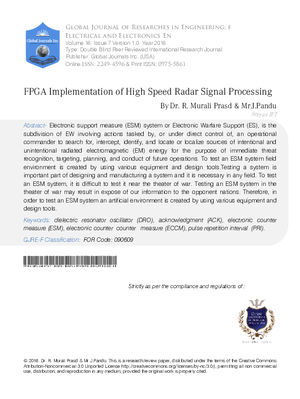 FPGA Implementation of High Speed Radar Signal Processing