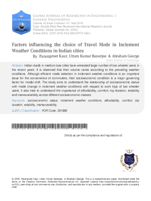 Factors Influencing the Choice of Travel Mode in Inclement Weather Conditions in Indian Cities