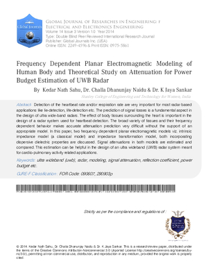 Frequency Dependent Planar Electromagnetic Modeling of Human Body and Theoretical Study on Attenuation for Power Budget Estimation of UWB Radar