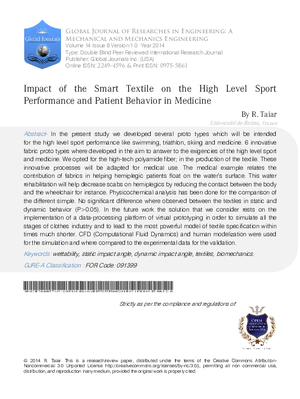 Impact of the Smart Textile on the High Level Sport Performance and Patient Behavior in Medicine