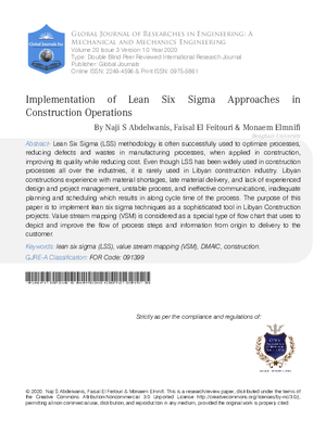 Implementation of Lean Six Sigma Approaches in Construction Operations