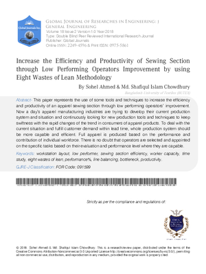 Increase the Efficiency and Productivity of Sewing Section through Low Performing Operators Improvement by using Eight Wastes of Lean Methodology