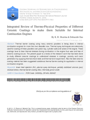 Integrated Review of Thermo-Physical Properties of Different Ceramic Coatings to Make them Suitable for Internal Combustion Engines