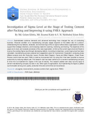 Investigation of Sigma Level at the Stage of Testing Cement after Packing and Improving it using FMEA Approach