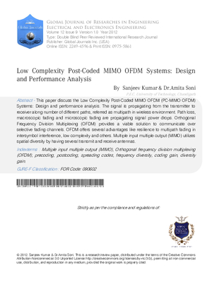 Low Complexity Post-Coded MIMO OFDM Systems: Design and Performance Analysis