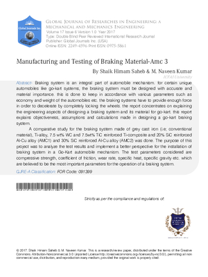 Manufacturing and Testing of Braking Material-AMC 3