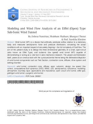 Modeling and Wind Flow Analysis of an Eiffel (Open) Type Sub-Sonic Wind Tunnel
