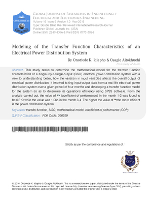 Modeling of the Transfer Function Characteristics of an Electrical Power Distribution System