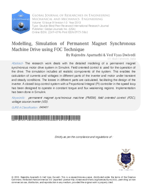 Modelling, Simulation of Permanent Magnet Synchronous Machine Drive using FOC Technique