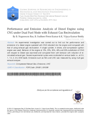 Performance and Emission Analysis of Diesel Engine using CNG Under Dual Fuel Mode with Exhaust Gas Recirculation