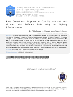 Some Geotechnical Properties of Coal Fly Ash and Sand Mixtures with Different Ratio Using in Highway 