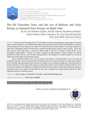 The Oil Transition Time, And the Use of Biofuels and Solar Energy as Optimal Clean Energy on Right Time