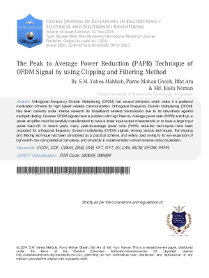 The Peak to Average Power Reduction (PAPR) Technique of OFDM Signal by using Clipping and Filtering Method