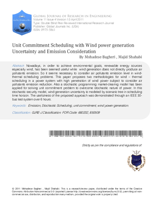 UNIT COMMITMENT SCHEDULING WITH WIND POWER GENERATION UNCERTAINTY AND EMISSION CONSIDERATION