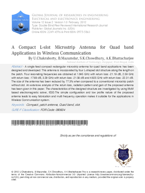 A Compact L-slot Microstrip Antenna for Quad band Applications in Wireless Communication