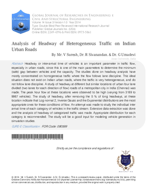 Analysis of Headway of Heterogeneous Traffic on Indian Urban Roads