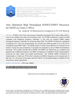 Area Optimized High Throughput IDMWT/DMWT Processor for OFDM on Virtex-5 FPGA