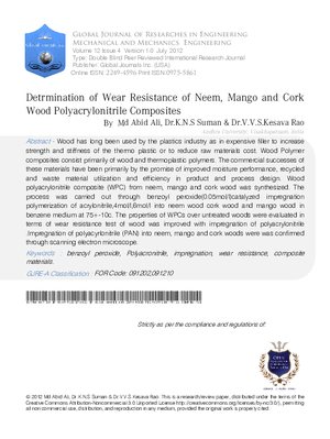 Detrmination Of Wear Resistance Of Neem, Mango And Cork  Wood Polyacrylonitrile Composites