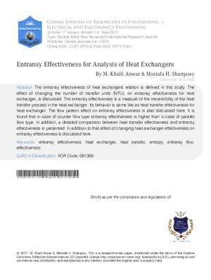 Entransy Effectiveness for Analysis of Heat Exchangers