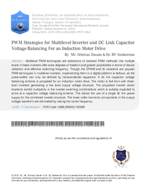 PWM Strategies for Multilevel Inverter and Dc Link Capacitor Voltage Balancing For an Induction Motor Drive