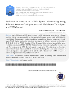 Performance Analysis of MIMO Spatial Multiplexing using Different Antenna Configurations and Modulation Techniques in AWGN Channel