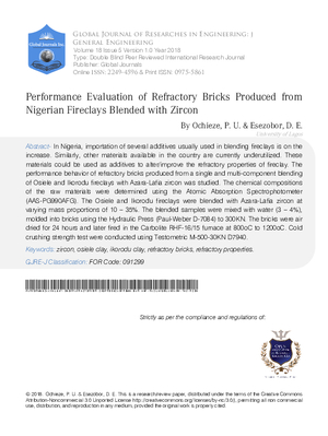 Performance Evaluation of Refractory Bricks Produced from Nigerian Fireclays Blended with Zircon