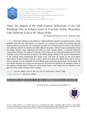 Study the Impact of the Drift (Lateral Deflection) of the Tall Buildings Due to Seismic Load in Concrete Frame Structures With Different Type of RC Shear Walls