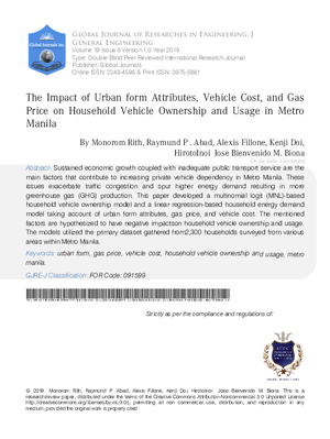 The Impact of Urban form Attributes, Vehicle Cost, and Gas Price on Household Vehicle Ownership and Usage in Metro Manila