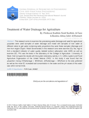 Treatment of Water Drainage for Agriculture