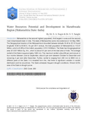 Water Resources Potential and Development in Marathwada Region (Maharashtra State -India)