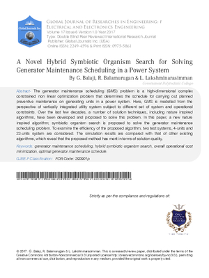 A Novel Hybrid Symbiotic Organism Search for solving Generator Maintenance Scheduling in a Power System