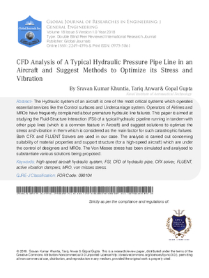 CFD Analysis of a Typical Hydraulic Pressure Pipe Line in an Aircraft and Suggest Methods to Optimize its Stress and Vibration