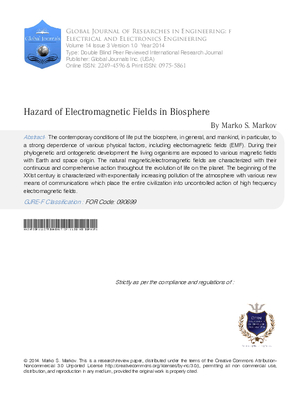 Hazard of Electromagnetic Fields in Biosphere