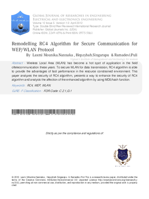 Remodelling RC4 algorithm for secure communication for WEP/WLAN protocol