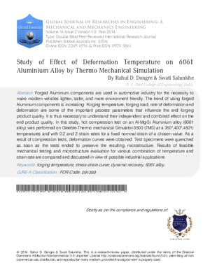 Study of Effect of Deformation Temperature on 6061 Aluminium Alloy by Thermo Mechanical Simulation