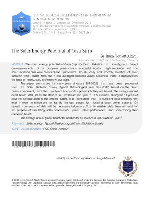 The Solar Energy Potential of Gaza Strip