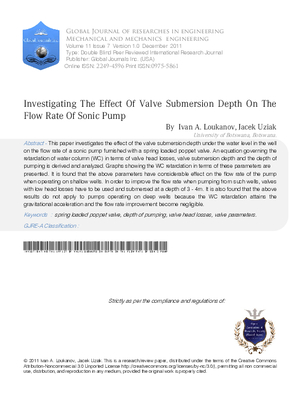 Investigating the Effect of Valve Submersion Depth on the Flow Rate of Sonic Pump