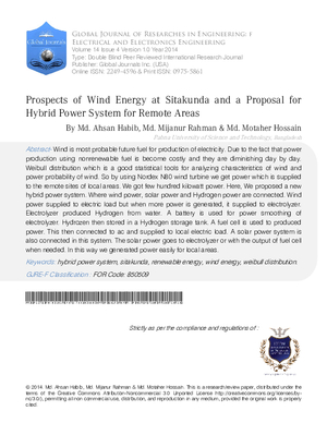Prospects of Wind Energy at Sitakunda and a Proposal for Hybrid Power System for Remote Areas