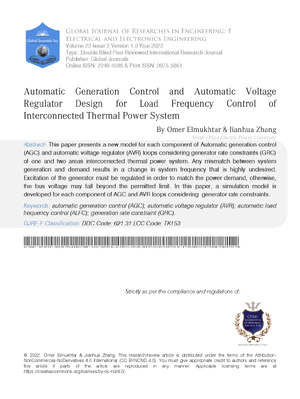 Automatic Generation Control and Automatic Voltage Regulator Design for Load Frequency Control of Interconnected Thermal Power System
