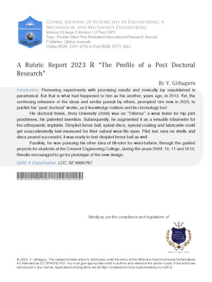 A Rubric Report 2023 Ṙ “The Profile of a Post Doctoral Research”