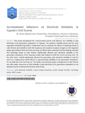 Environmental influences on Electricity Reliability in Uganda’s Grid System